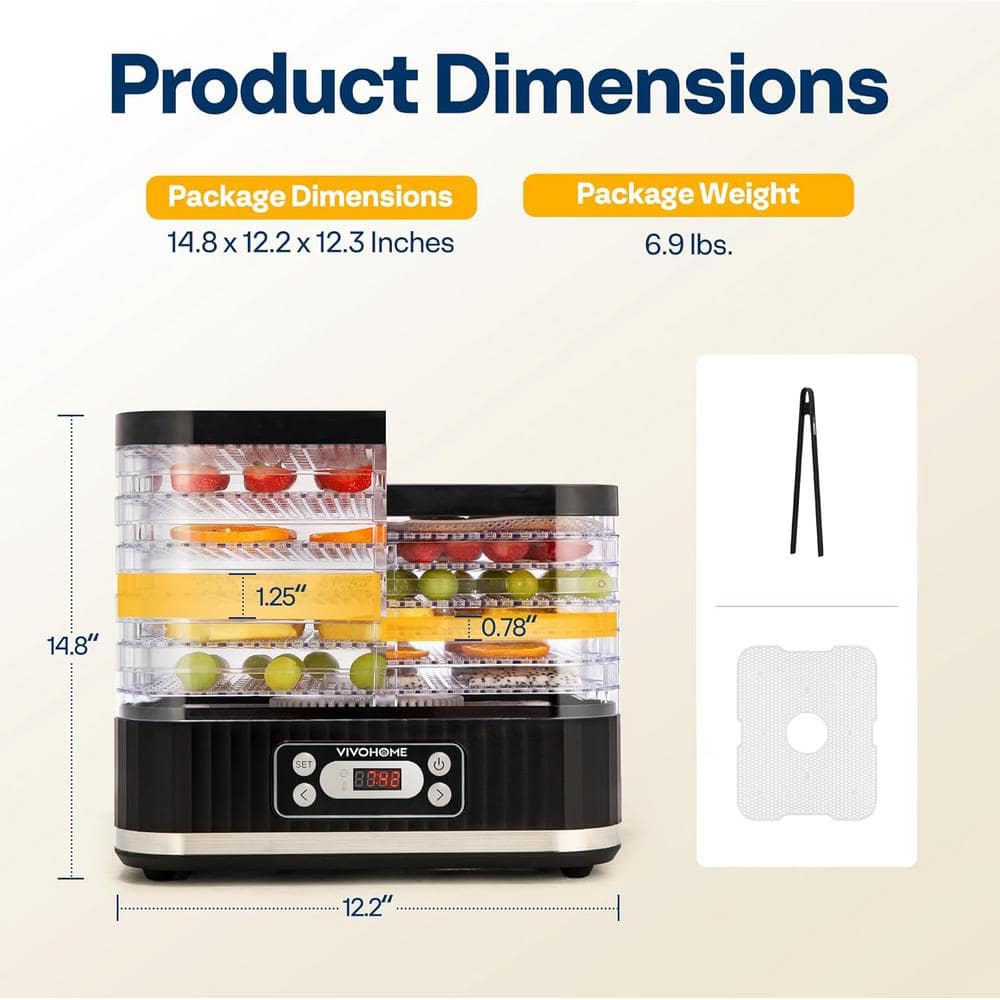 Black 5-Tray Adjustable Thermostat Food Dehydrator