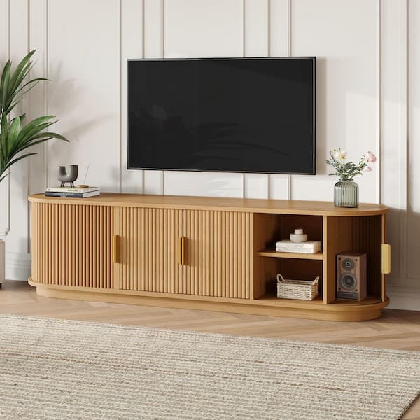 Harper & Bright Designs Farmhouse Natural Wooden TV Stand Fits TVs