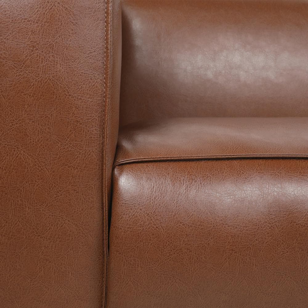 Cognac Brown Faux Leather Lawson Sofa with Square Arms