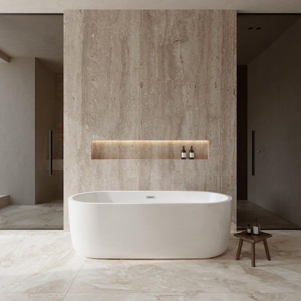 Juliette 5.9 ft. Acrylic Flatbottom Non-Whirlpool Bathtub in White with Polished Chrome Trim