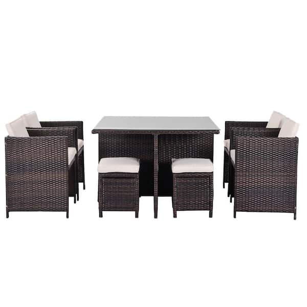 maocao hoom Black 9-Piece Wicker Rattan Outdoor Dining Set Patio ...