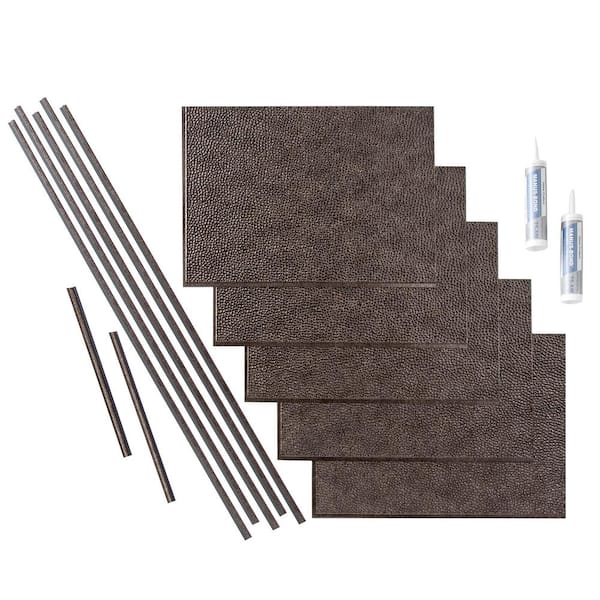 Fasade Hammered 18 in. x 24 in. Smoked Pewter Vinyl Decorative Wall Tile Backsplash 15 sq. ft. Kit