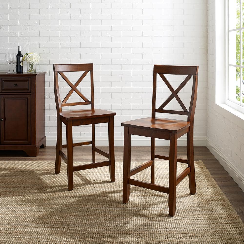Vintage Mahogany Hand-Rubbed Hardwood 24" Counter Stool Set