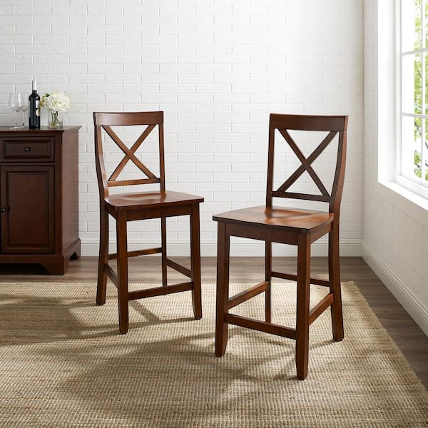Crosley 24 in. Mahogany X-Back Bar Stool (Set Of Two)