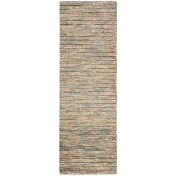 Organica 3 ft. x 8 ft. Blue/Natural Distressed Striped Runner Rug