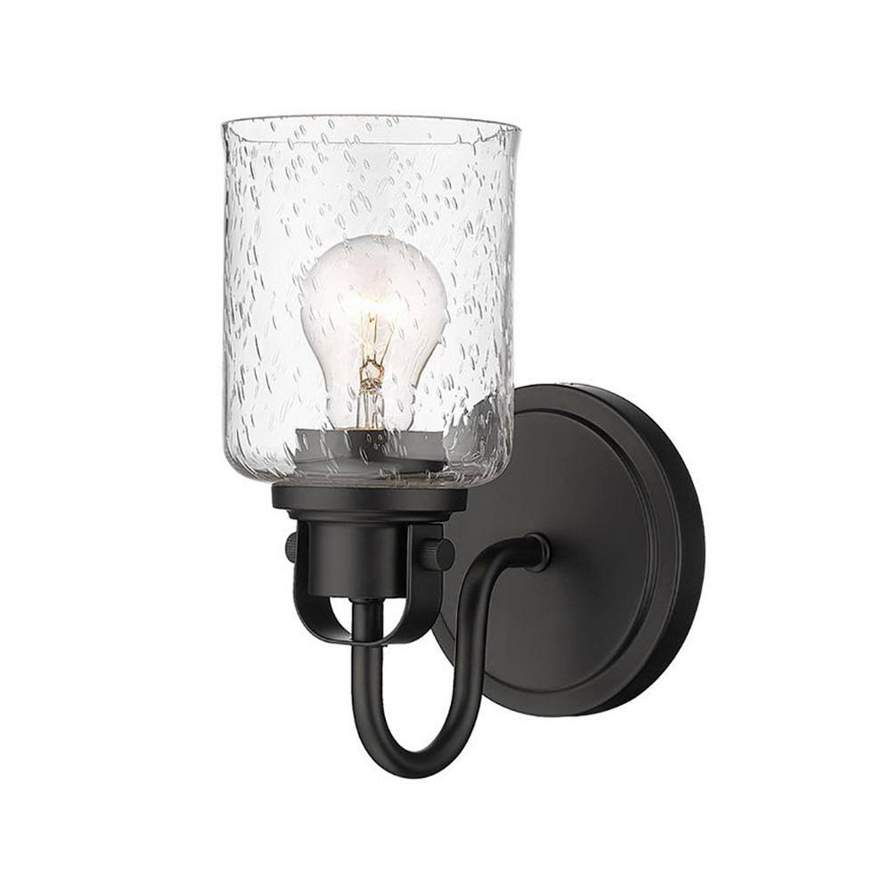 Kinsley 5.25 in. 1-Light Matte Black Wall Sconce with a Clear Seeded Glass 