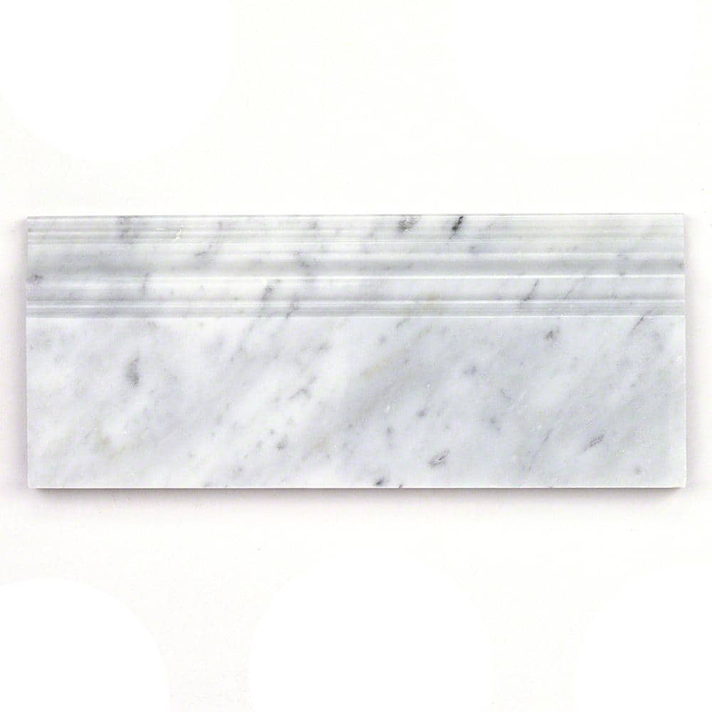 White Carrera Marble 4.75" x 12" Polished Tile Trim