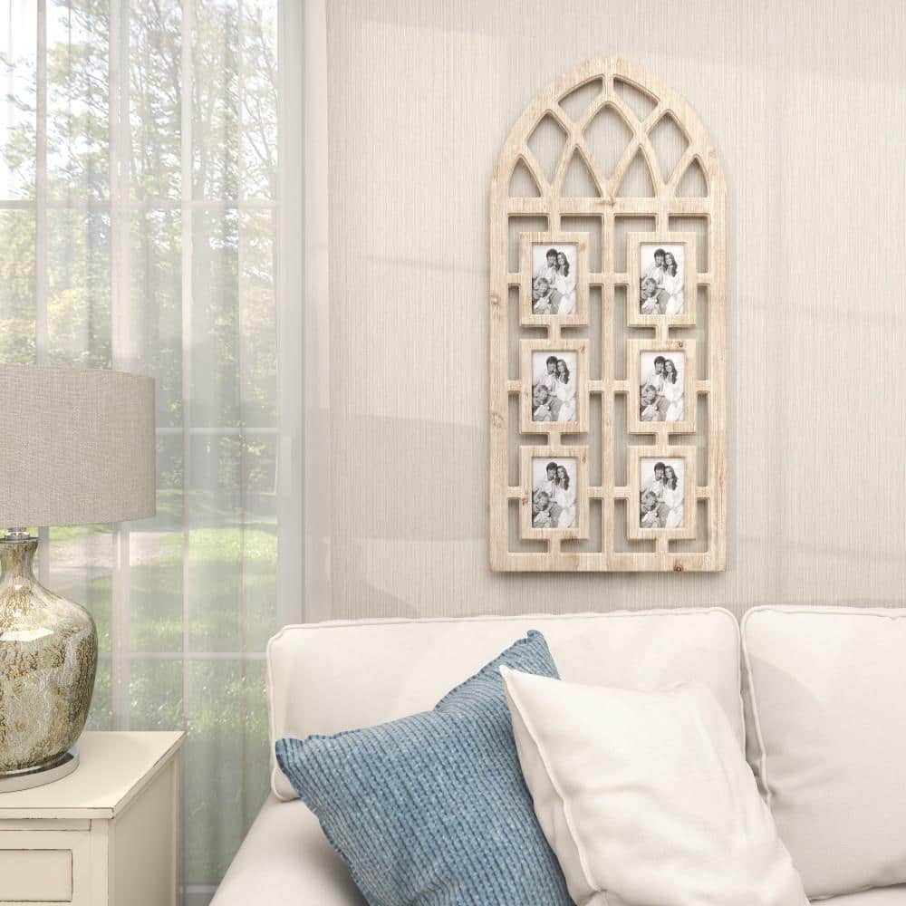 Whitewashed Vintage Cathedral Arch Wood Photo Frame 19" x 41"