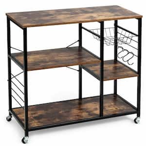 35 1/2 in. W Metal Frame Brown Engineered Wood Shelf Small Rolling Kitchen Cart Trolley on the Wheels
