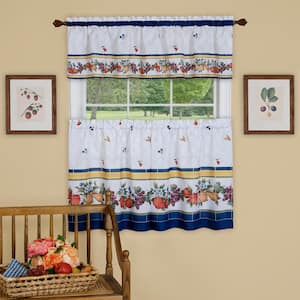 Fruity Tiles Multi-Color Polyester Light Filtering Rod Pocket Tier and Valance Curtain Set 58 in. W x 36 in. L