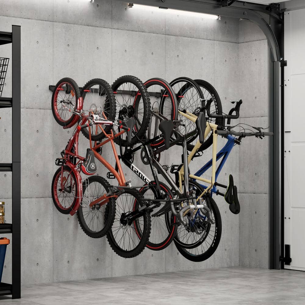 Heavy-Duty Black Steel Wall Mount Bike Rack for 6 Bikes