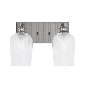 Albany 14 in. 2-Light Brushed Nickel Vanity Light with Clear Textured Glass Shades