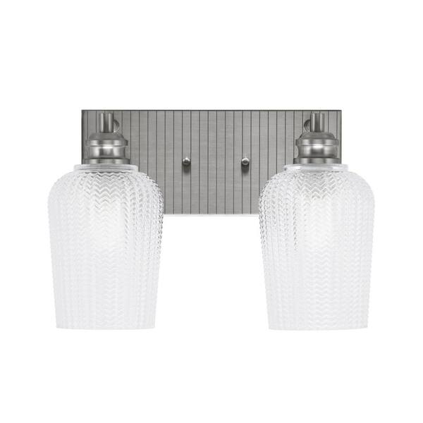Albany 14 in. 2-Light Brushed Nickel Vanity Light with Clear Textured ...