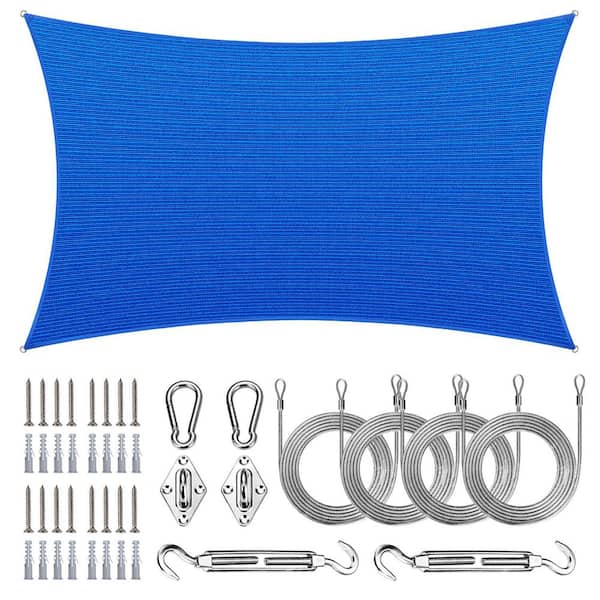 12 ft. x 20 ft. Rectangle Sun Shade Sail with Hardware Kit and Rope-Blue
