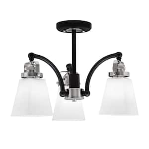 Decatur 16 in. 3-Light Black and Brass Semi-Flush with 4.5 in. Square ...