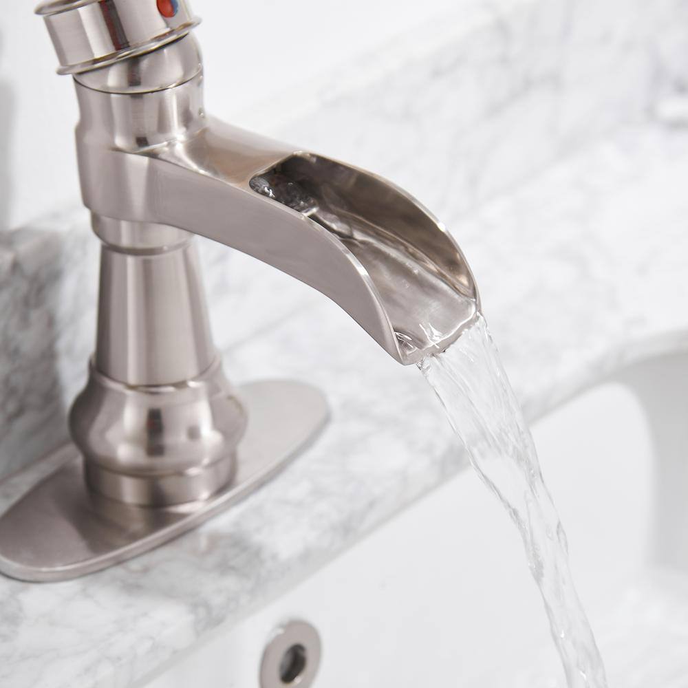 Brushed Nickel Single Handle Waterfall Bathroom Faucet
