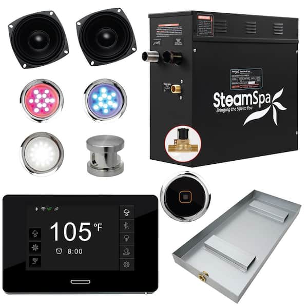 SteamSpa Black Series 9kW Steam Bath Generator with Wireless Bluetooth/Wifi Operation and Auto Drain in Brushed Nickel