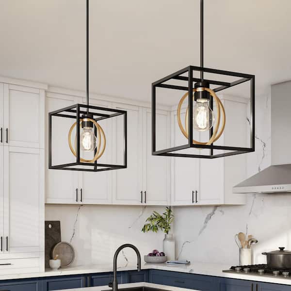 Kew Gardens 60-Watt 1-Light Matte Black Modern Pendant Light with Open Cage Design and No Bulbs Included
