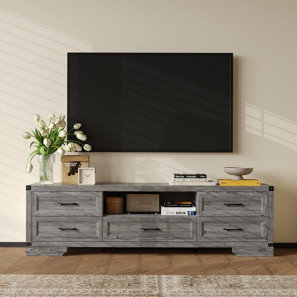 TVラック FUFU&GAGA Rustic Gray Oak Finish TV Stand Fits TVs up to 70