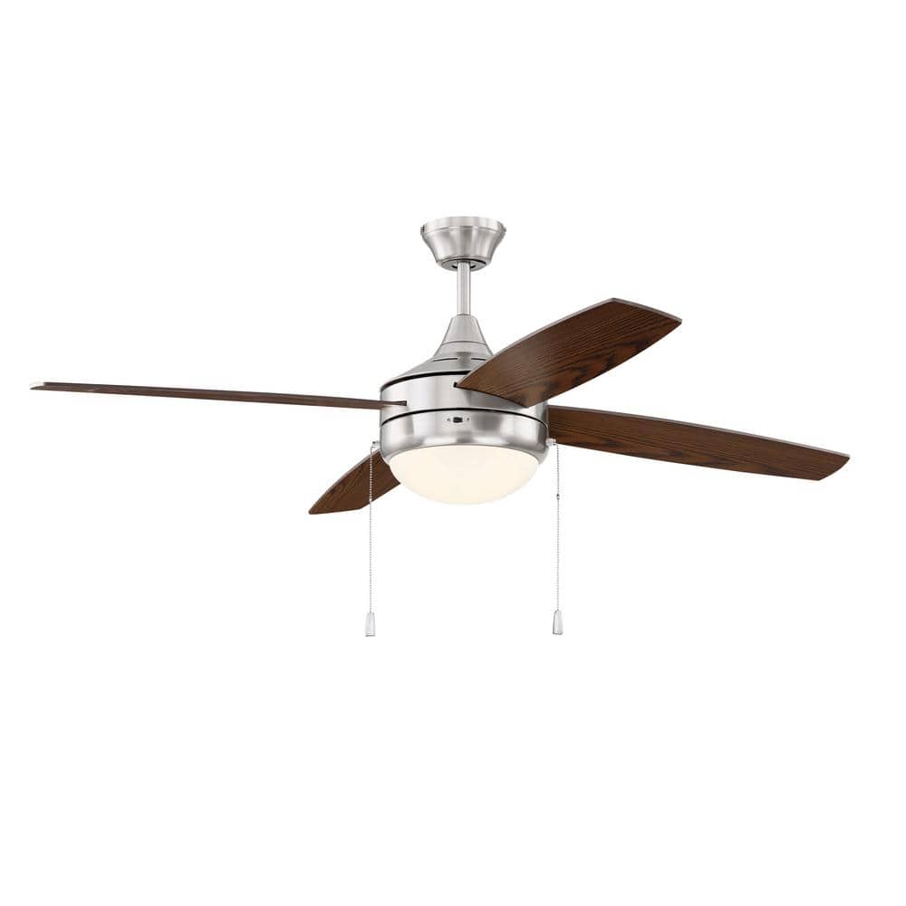52" Brushed Nickel Ceiling Fan with Walnut Blades and LED Light