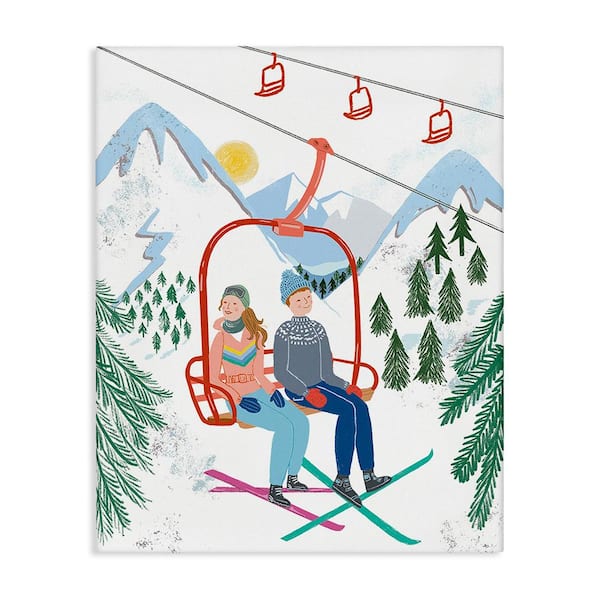 Stupell Industries Winter Ski Lift Friends byJo Reid 1 Piece Unframed Graphic Print Sports Poster Art Print 20 in. x 16 in.