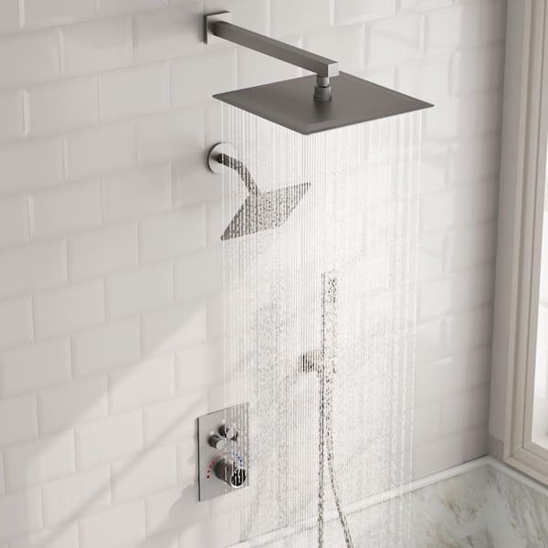 Zenith Rain 8-Spray 12 and 6 in. Dual Wall Mount Shower Head and Handheld 2.5 GPM in Brushed Nickel Valve Include