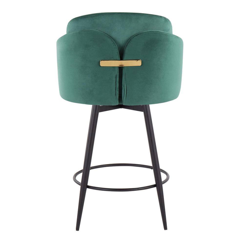 Dahlia Green Velvet Swivel Counter Stools with Metal Legs, Set of 2