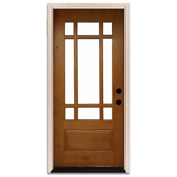 Steves & Sons 36 in. x 80 in. Craftsman 9 Lite Stained Knotty Alder Wood Prehung Front Door