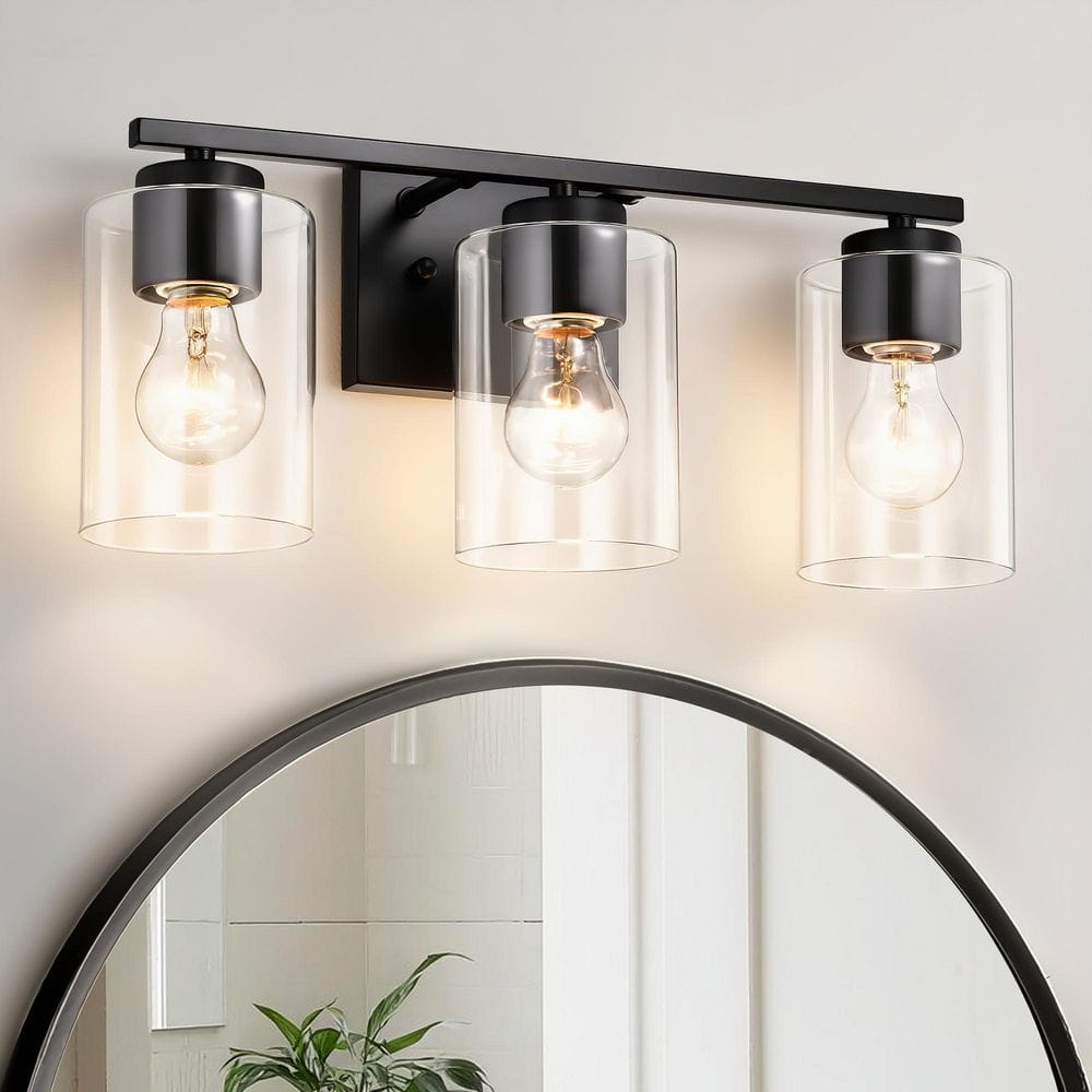 17 in. 3 Light Matte Black Bathroom Vanity Light with Clear Cylindrical Glass Shades price history on PriceWatchPro