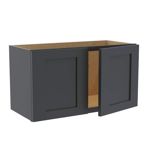 Home Decorators Collection Newport 27 in. W x 12 in. D x 15 in. H Assembled Plywood Wall Bridge Kitchen Cabinet in Deep Onyx with Soft Close