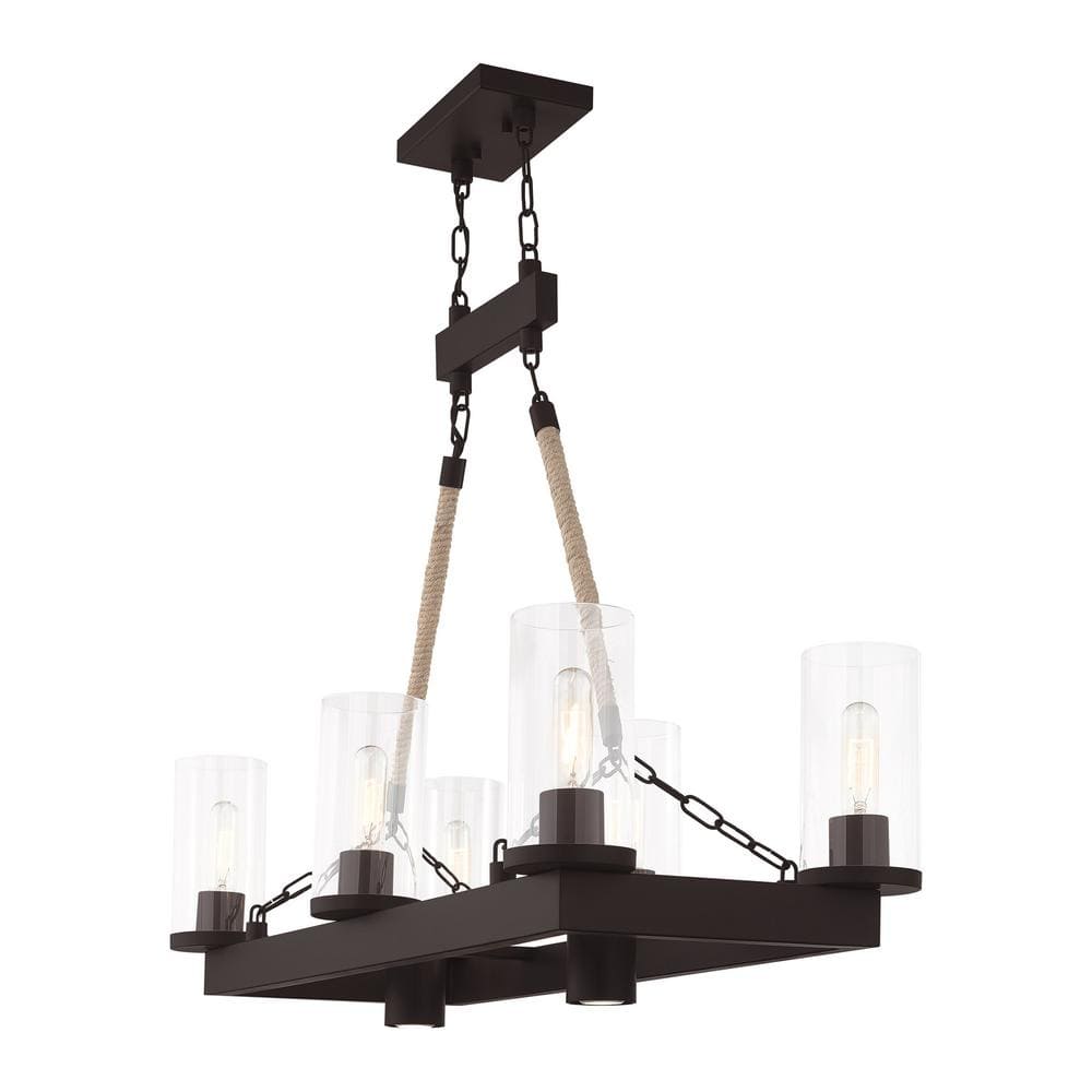 Metuchen 8-Light Bronze Industrial Linear Chandelier with Clear Glass