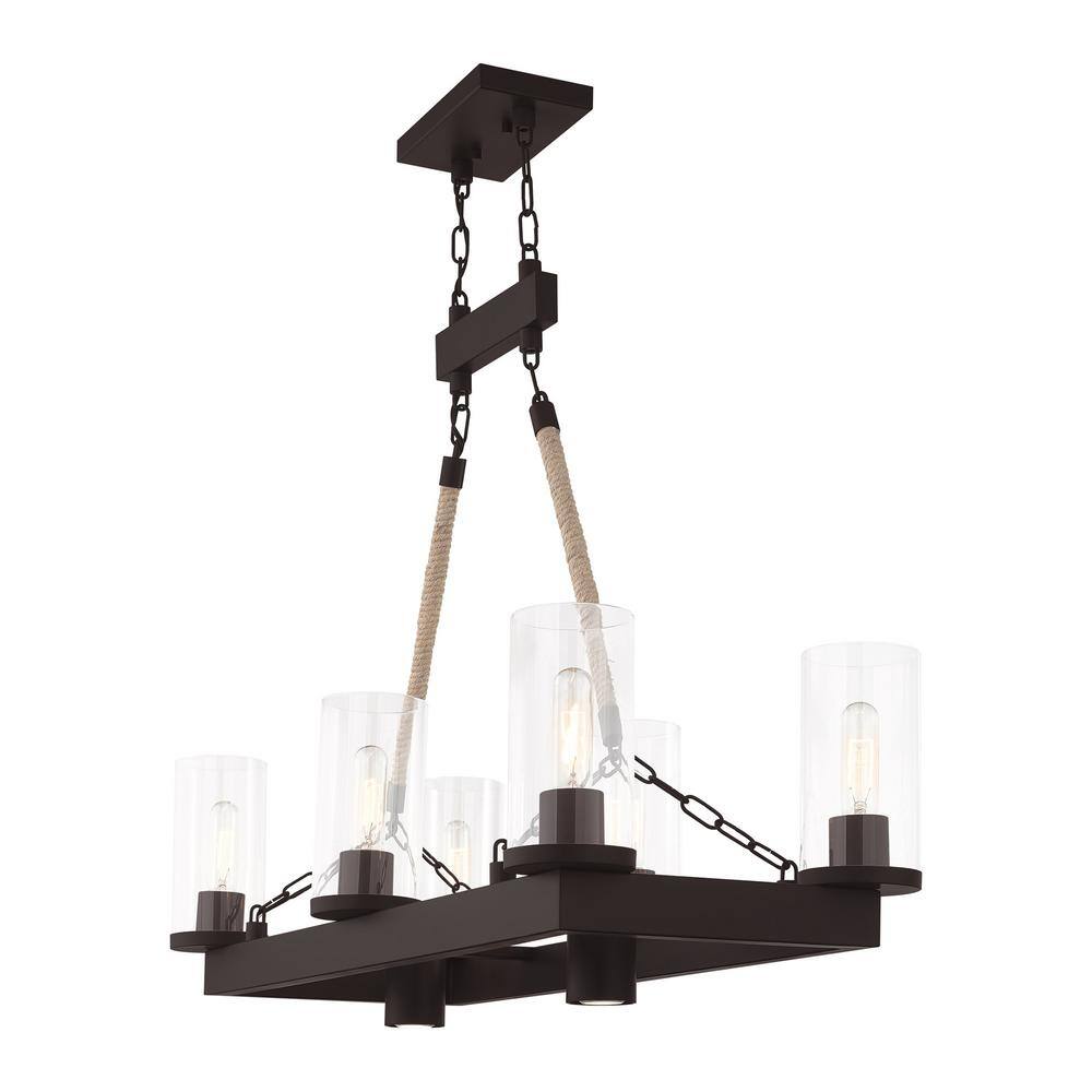 Metuchen 8-Light Bronze Industrial Linear Chandelier with Clear Glass