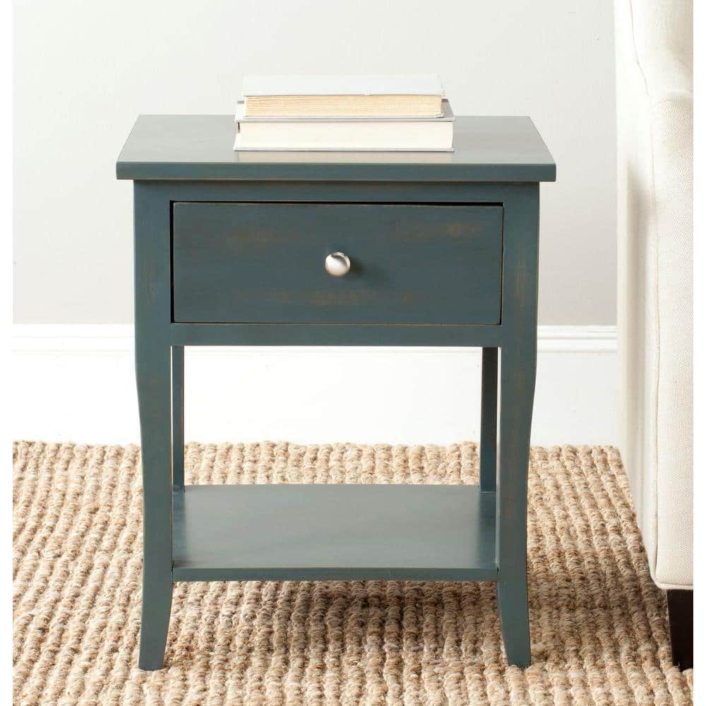 Transitional Blue and Gray Wood Metal Storage End Table
