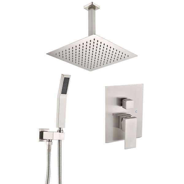 BTCSTAR STAR Single-Handle Spray Square High Pressure Shower Faucet with Hand Hold Spray Brushed Nickel (Valve Included)