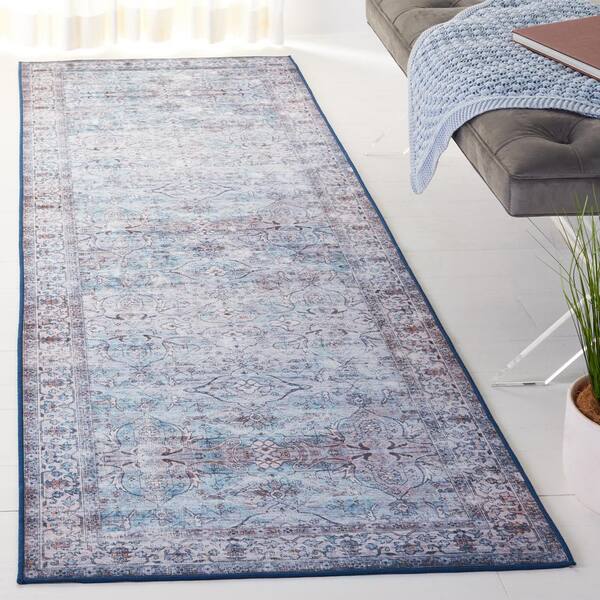 Tucson 3 x 12 Aqua/Gray Medallion Washable Runner Rug
