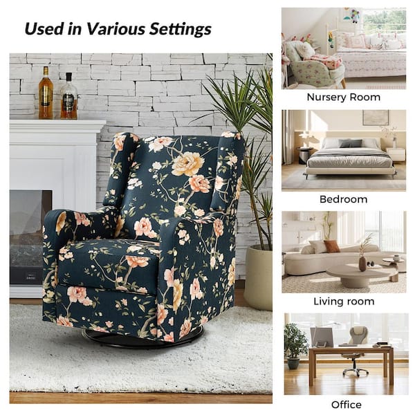 JAYDEN CREATION Bernd Transitional Floral Wingback Manual Swivel