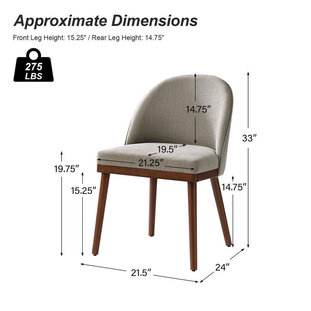 Gray Upholstered Low Back Dining Chair with Solid Wood Legs Set of 2
