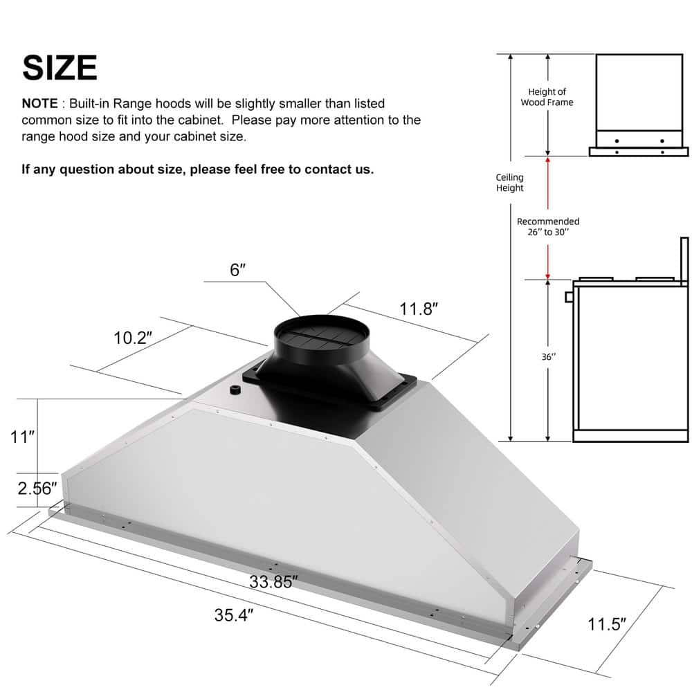 36-Inch Stainless Steel Convertible Range Hood with Charcoal Filter