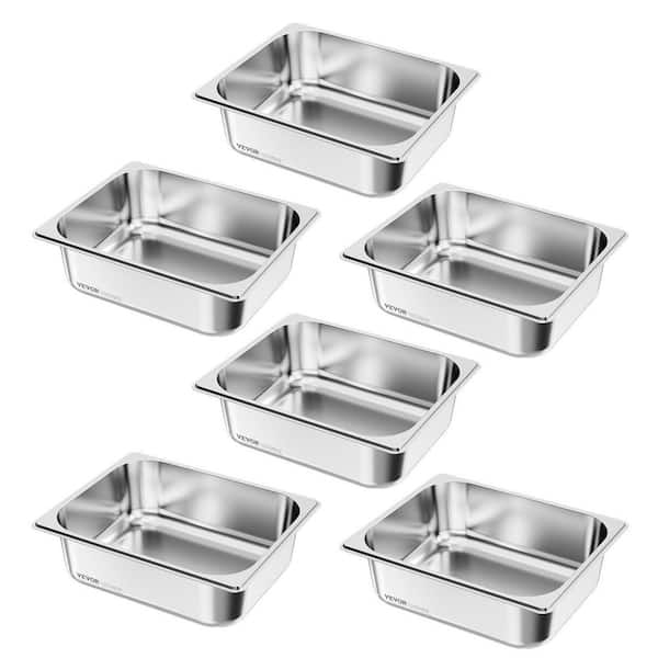 6 Pack Steam Hotel Pans, 24 qt. Silver Stainless Steel Roasting Pans, 1/2 Size Table Steam Pan, 4 in. Deep