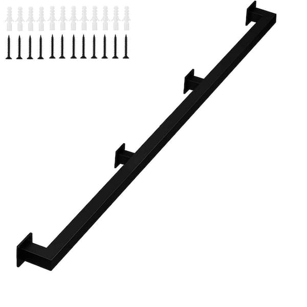 8 ft. Black Industrial Iron Hand Railing Non-Slip Rust-Resistant Wall Support Handle for Indoor Stairs and Outdoor Decks