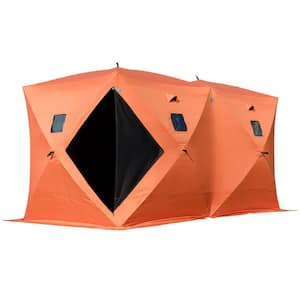 Ice Fishing Shanty 8 Person Pop-Up Ice Fishing Hut with Waterproof Oxford Fabric for Night Fishing, Orange
