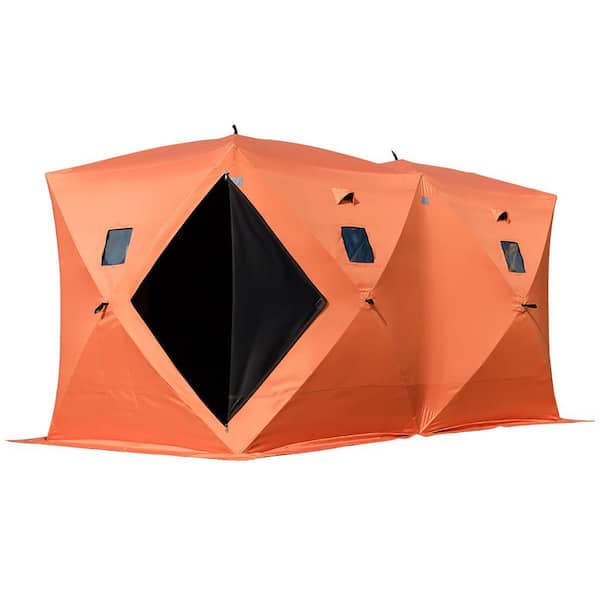 VEVOR Ice Fishing Shanty 8 Person Pop-Up Ice Fishing Hut with Waterproof Oxford Fabric for Night Fishing, Orange