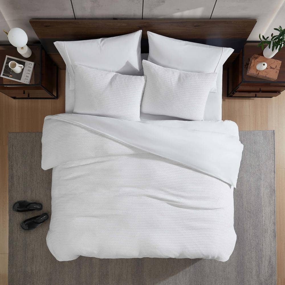White Full Microfiber Reversible Waffle Comforter Set