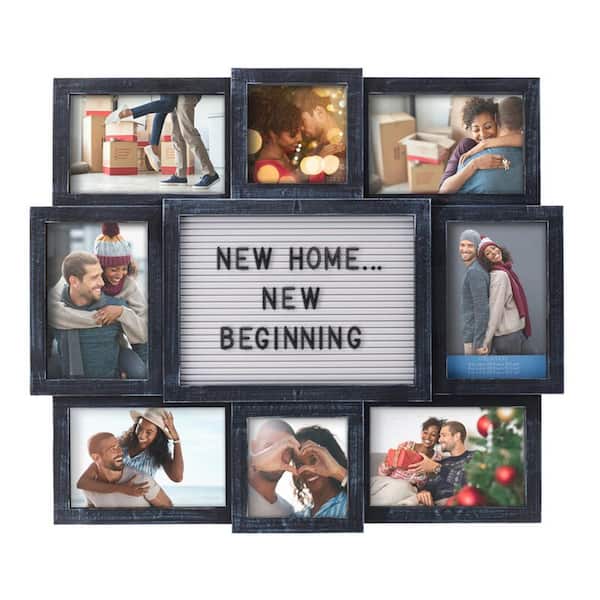 Melannco 19 in. W. x 17 in. Customizable Letterboard 8-Opening Collage, Picture Frame, Distressed Black
