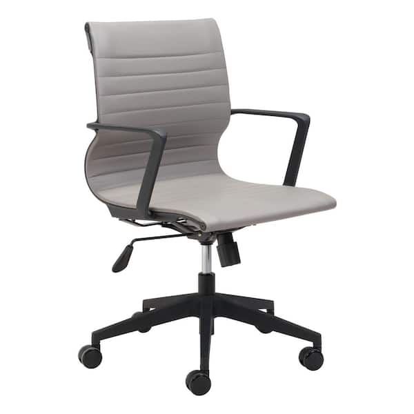 ZUO Stacy Gray Faux Leather Seat Office Chair with Non-Adjustable Arms
