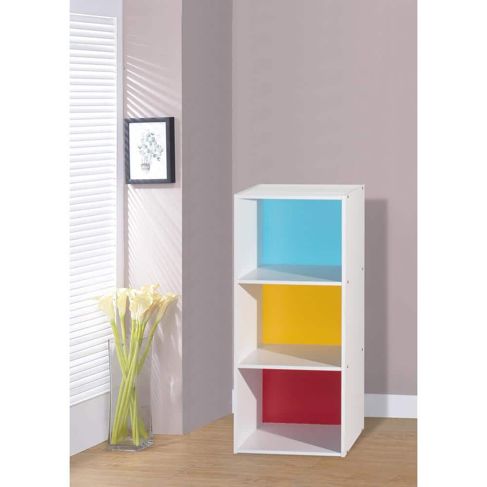 White Wood Kids Bookcase with Doors and Cubes