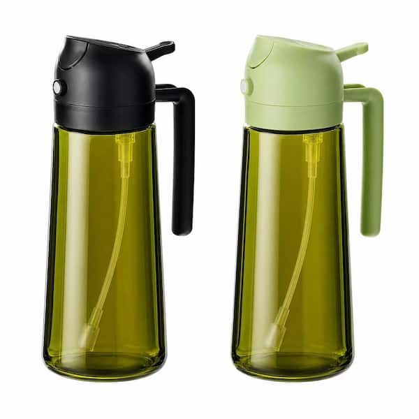 Light-Proof Premium 2-in-1 Olive Oil Dispenser Sprayer Bottle with Stickers in Black and Green (470ml)