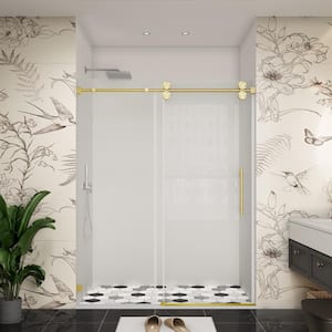 48 in. W x 76 in. H Single Sliding Frameless Shower Door in Brushed Gold with Easy-Clean 3/8 in. Glass