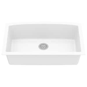 Undermount Quartz Composite 32 in. Single Bowl Kitchen Sink in White