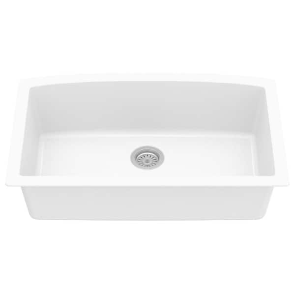 Undermount Quartz/Granite Composite 32 in. Single Bowl Kitchen Sink in White
